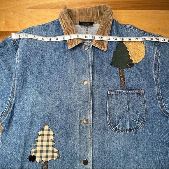 SW Shirt Wurks Hand Appliqué Outdoor Denim Jacket Sz M - Picture 8 of 12